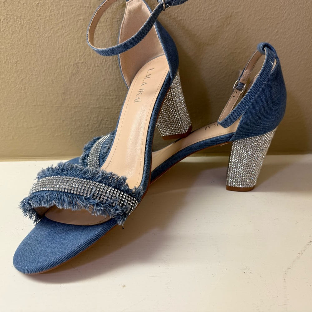Blue Denim and Silver Heeled Sandals